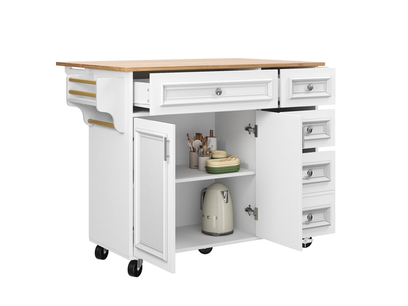  Desserte de cuisine 110 x 75 x 92 cm blanche en mdf, plateau rabattable, rangements modulables sur roulettes  - Conforama D