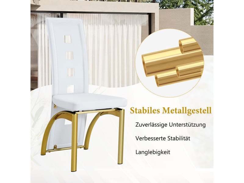  Chaises de salle à manger lot de 2 dossier perforé  - pieds en métal doré, pu blanc mat - 102,5 cm  - Conforama E