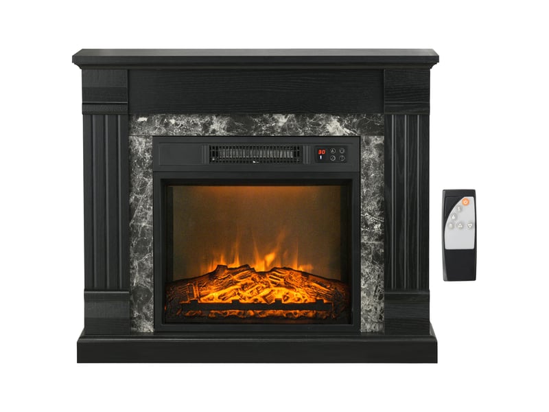  Cheminée électrique sur pied avec minuterie, flamme et température réglables, 80 x 21,6 x 67,8 cm, noire  - Conforama A