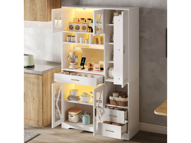Meuble haut style grange 105 cm - étagères réglables, led changeante, prises - 185x105x40 cm - Conforama E