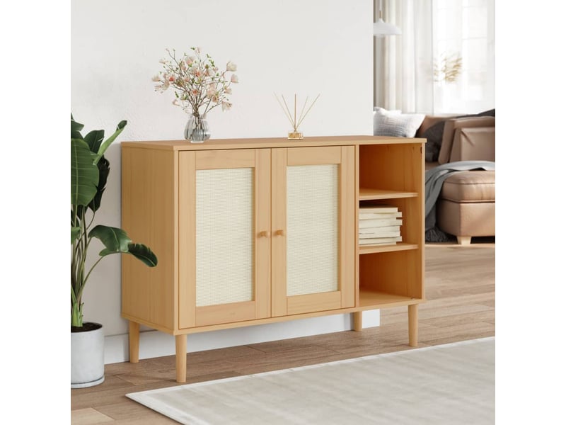  Buffet - bahut - meuble de rangement senja aspect rotin marron 112x40x80cm bois massif de pin  - Conforama B
