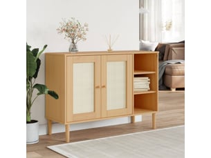 Buffet - bahut - meuble de rangement senja aspect rotin marron 112x40x80cm bois massif de pin