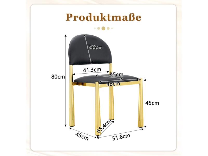 Lot de 2 chaises de salle à manger noires avec dossier semi-circulaire, assise en polyuréthane et pieds en métal doré - Conforama C