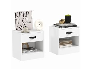 Lot de 2 tables de chevet avec tiroir et compartiment ouvert pour salon, 39 x 28 x 41 cm, blanches