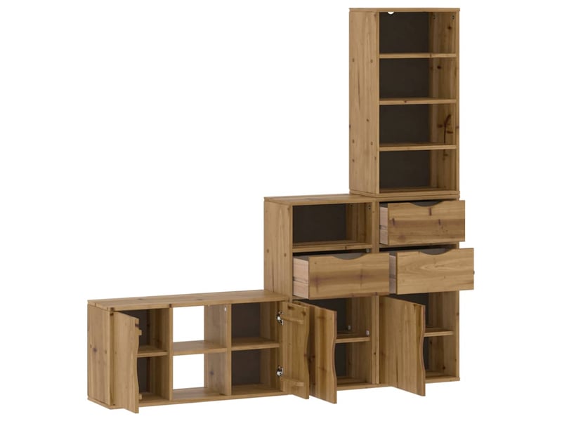  Lot de 4 meuble tv bas salon avec rangement odda bois de pin massif  - Conforama E