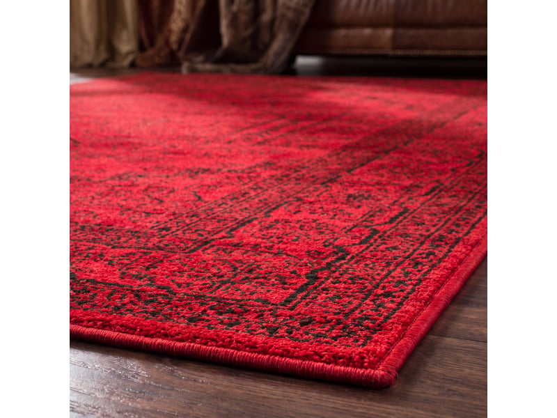  Tapis polypropylène rouge noir 122 x 122 cm  - Conforama C