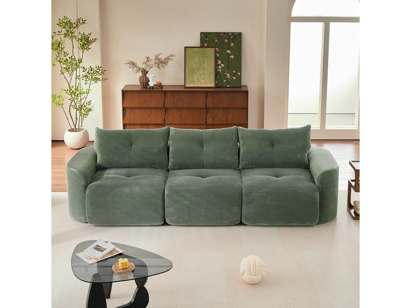 Canapé modulable compression 3 places,velours côtelé,279x100x84cm,configuration 2+1 avec assise amovible,sans montage,vert - Conforama E