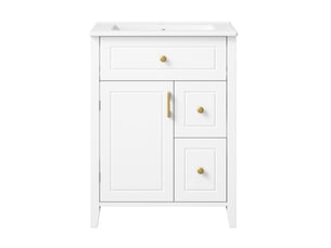 Meuble sous vasque sur pied 61x47x87 cm blanc brillant avec vasque en céramique