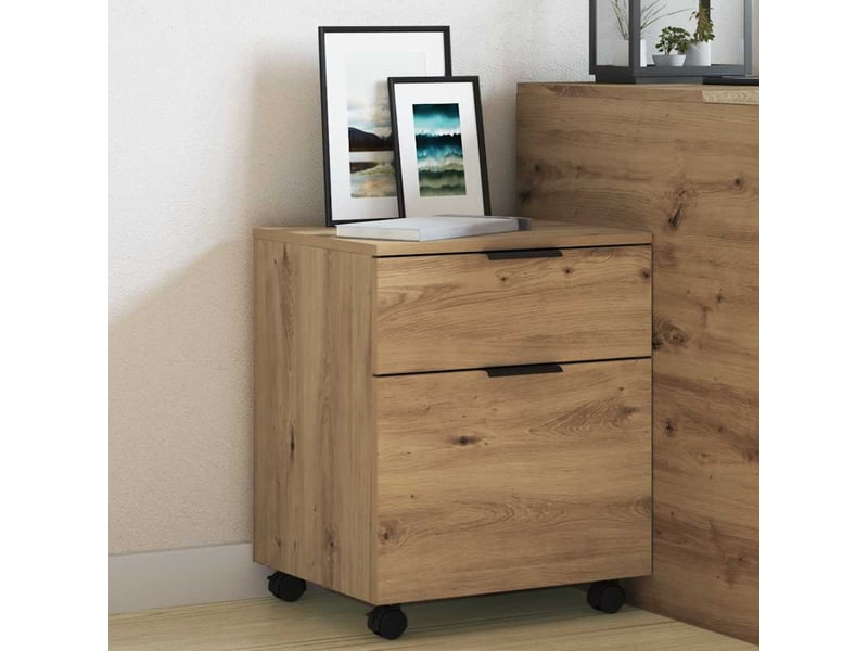  Caisson de bureau, classeur mobile avec roues chêne artisanal 45x38x54 cm  - Conforama C