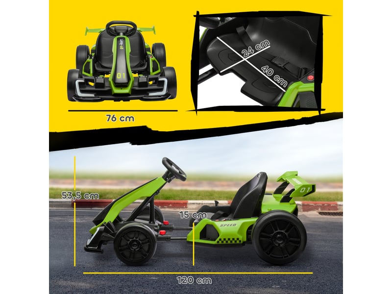  Karting électrique 24 v pour enfants avec fonction drift, 6-12 ans, vert  - Conforama E