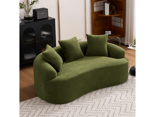 Canapé 2 places modulaire incurvé 153x94x63 cm vert en chenille, assise profonde avec 3 coussins décoratifs