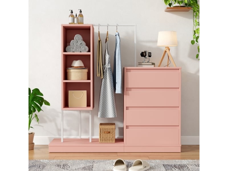  Armoire rose à tiroirs - penderie avec buffet et tringle à vêtements, l140 x p40 x h135 cm  - Conforama B