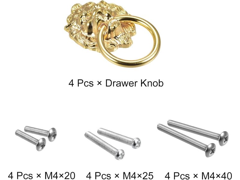  Lot de 4 poignées métalliques dorées de 6,8 cm, tirettes pour commodes, valises et meubles avec vis  - Conforama A