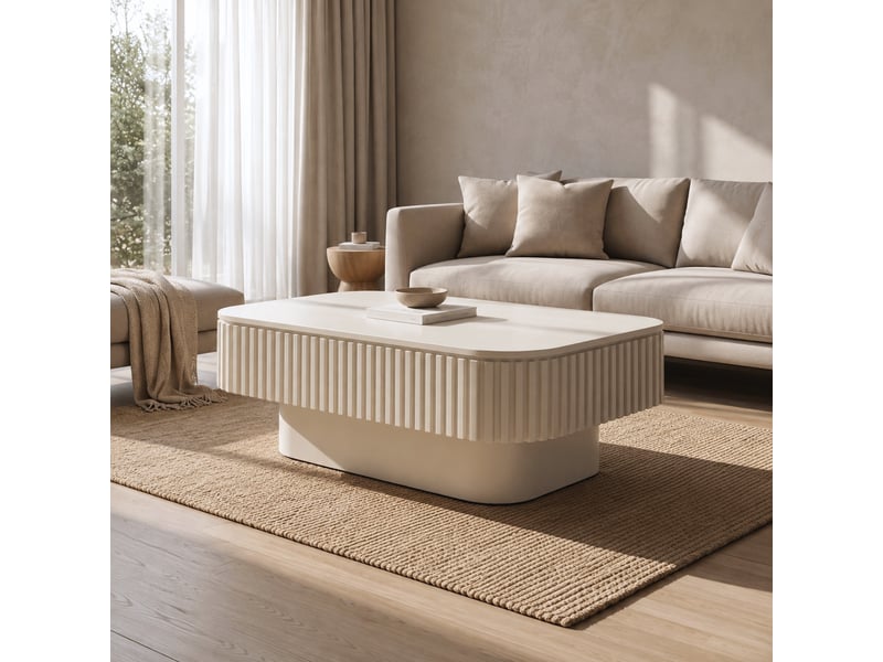  Table basse rectangulaire avec coffre et décor cannelé crème 98 × 60 × 35 cm IKSETERA TRADING LTD - Conforama R