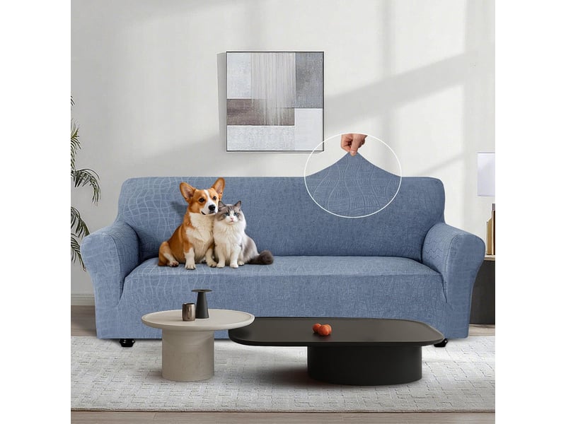  Housse de canapé imperméable 3 places avec accoudoirs bleu grise 185-215cm  - Conforama D