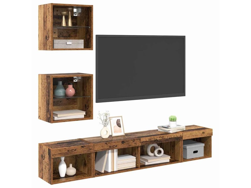  Unités murales tv avec led 5 pcs bois ancien bois d'ingénierie shl51921  - Conforama C