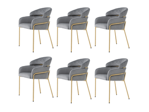 Chaise de salle à manger lot de 6 avec dossier enveloppant et quatre pieds en métal, en velours gris