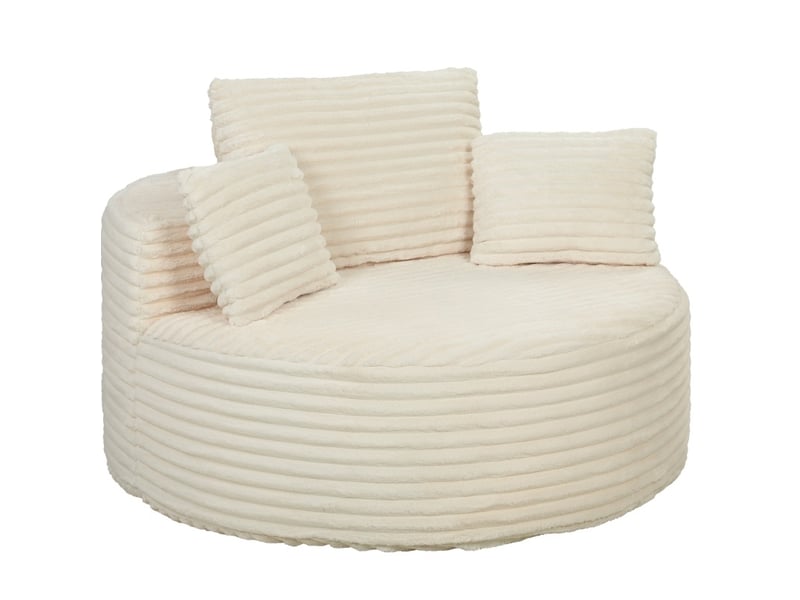 Fauteuil rond 1 place en mousse, assise profonde avec 4 coussins, sans cadre, en velours côtelé crème - Conforama A