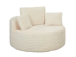 Fauteuil rond 1 place en mousse, assise profonde avec 4 coussins, sans cadre, en velours côtelé crème