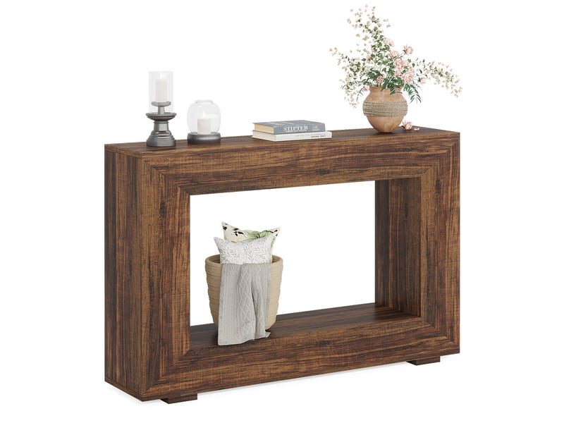 Table Console Style Ferme 140 Cm - Plateau Épais 4 Cm, Base Double En K Pour Entrée Ou Salon