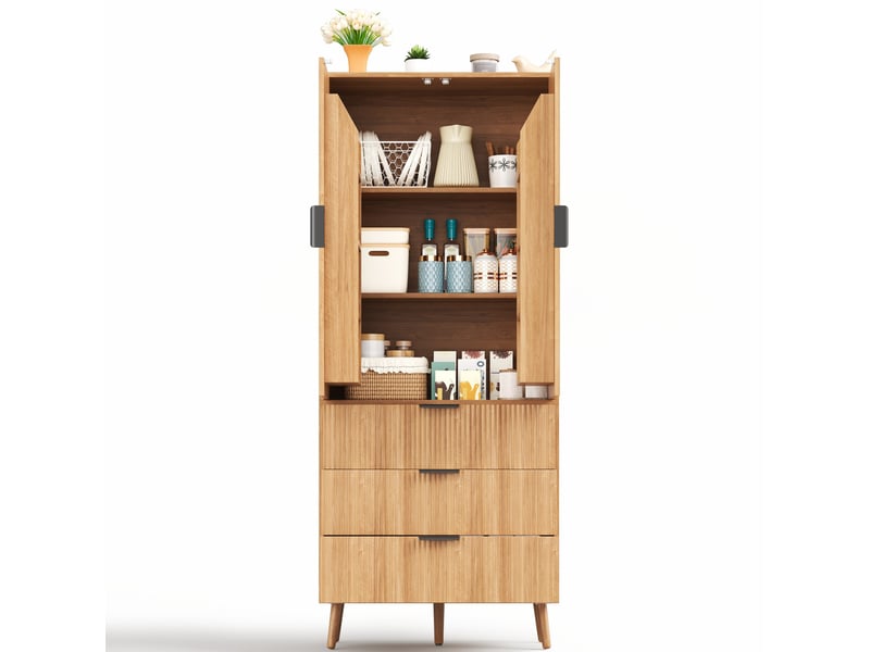  Armoire de cuisine 75x35x180 cm en mdf naturel avec 2 portes et 3 tiroirs  - Conforama A