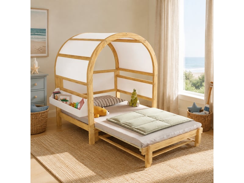 Lit enfant extensible avec lit gigogne 140x200 cm blanc et naturel - Conforama C