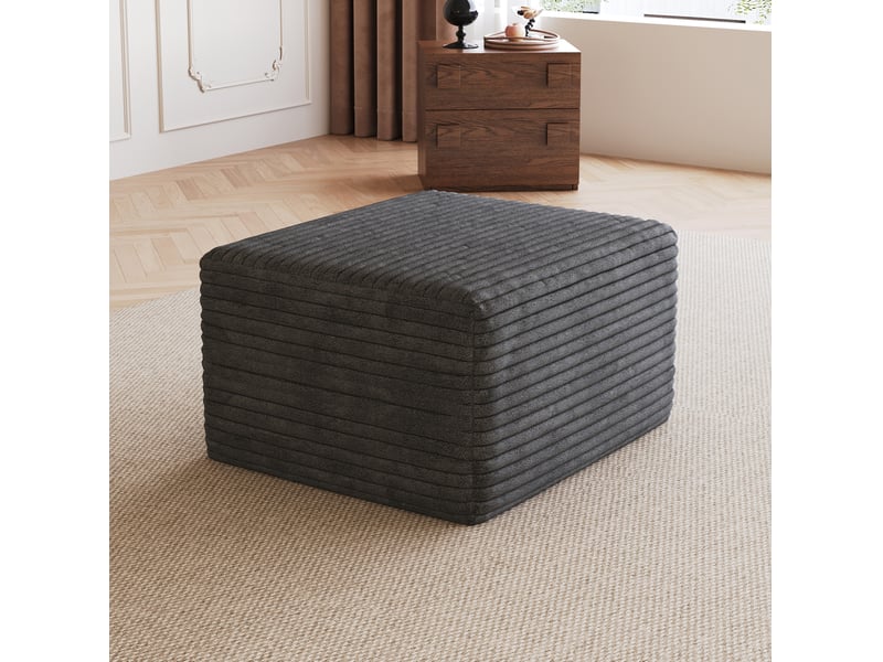  Pouf modulaire sans montage avec rembourrage en mousse, pour salon en velours côtelé gris foncé, 65 × 60 × 38 cm  - Conforama C