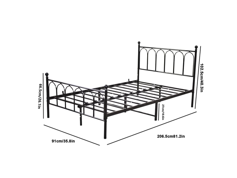  Tcqpz lit simple 90x200 cm en métal noir avec sommier à lattes, sans matelas  - Conforama C