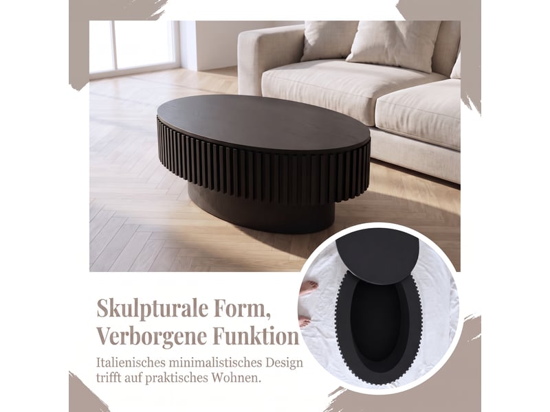 Table basse ovale,98x60x35 cm,avec rangement caché,mdf,noir mat - Conforama E