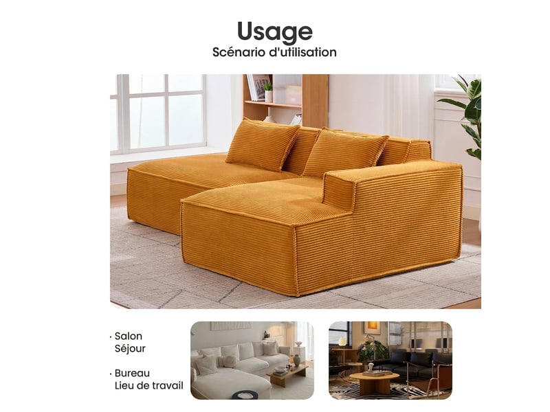  Canapé 2 places en tissu compact 235 cm - assise souple avec coussins, style moderne  - Conforama W