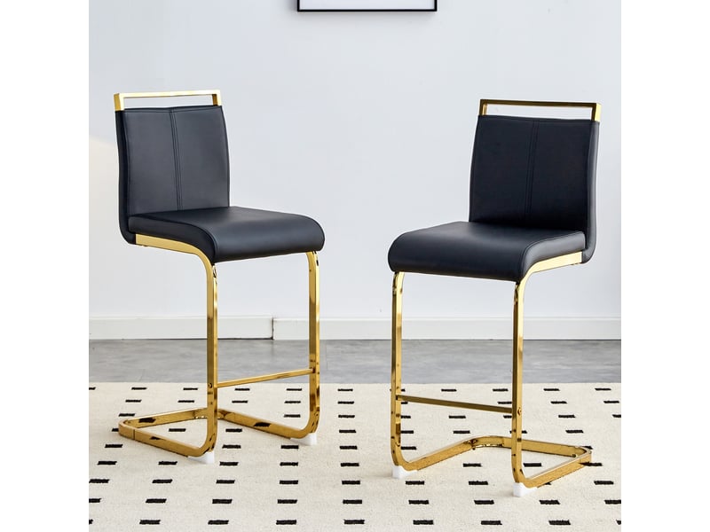  Lot de 2 tabourets de bar cantilever 39 x 46,5 x 96,5 cm - assise en cuir pu et structure métal or - noir  - Conforama E