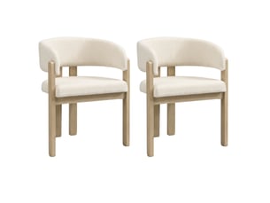 Lot de 2 chaises de salle à manger 60x51x80 cm, accoudoirs tissu bouclette bois, style moderne naturel