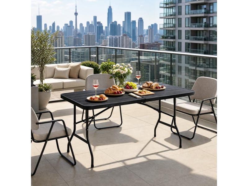  Table de jardin pliante noire 180 x 74 cm en hdpe, structure métal, pour repas et réceptions en extérieur  - Conforama B