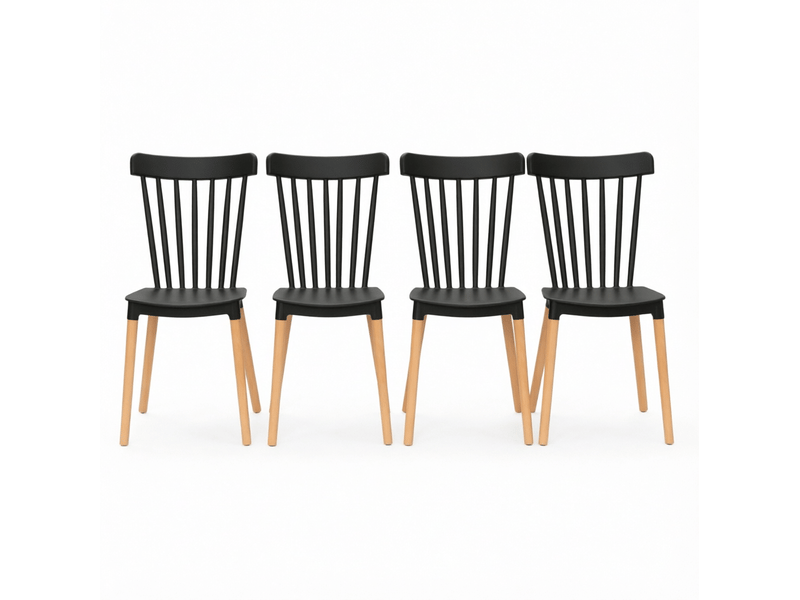  Chaise de salle à manger lot de 4 avec dossier ajouré et patins antidérapants en polypropylène noir et bois naturel  - Conforama A
