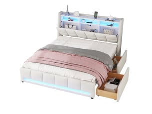 Lit avec rangement 140x200 cm <strong>MODENUIT </strong> <strong></strong> coloris beige