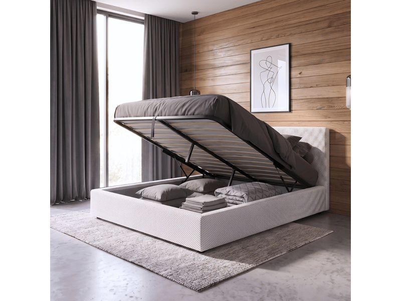  Lit coffre versailles 90x190cm - tissu mesh 3d blanc - tête de lit avec grand espace de stockage C02-LTC50 90/190 3DBL - Conforama B