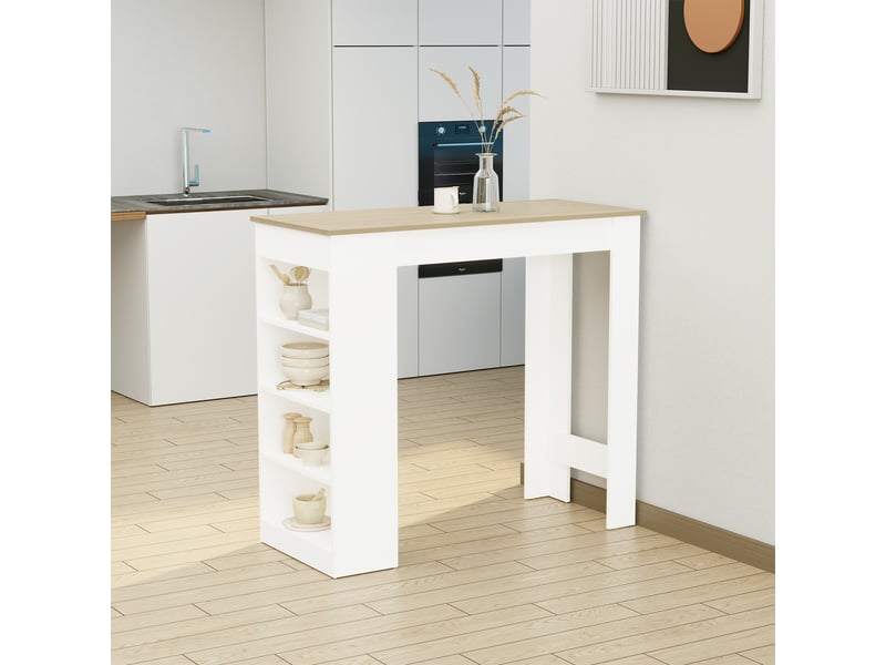  Table de bar, table haute, mange debout panneau de particules, couleur bois naturel 115x50x102.7cm  - Conforama D