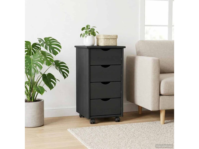  Caisson roulant de bureau, meuble de rangement 34 x 39 x 65,5 cm bois de pin massif gris  - Conforama C
