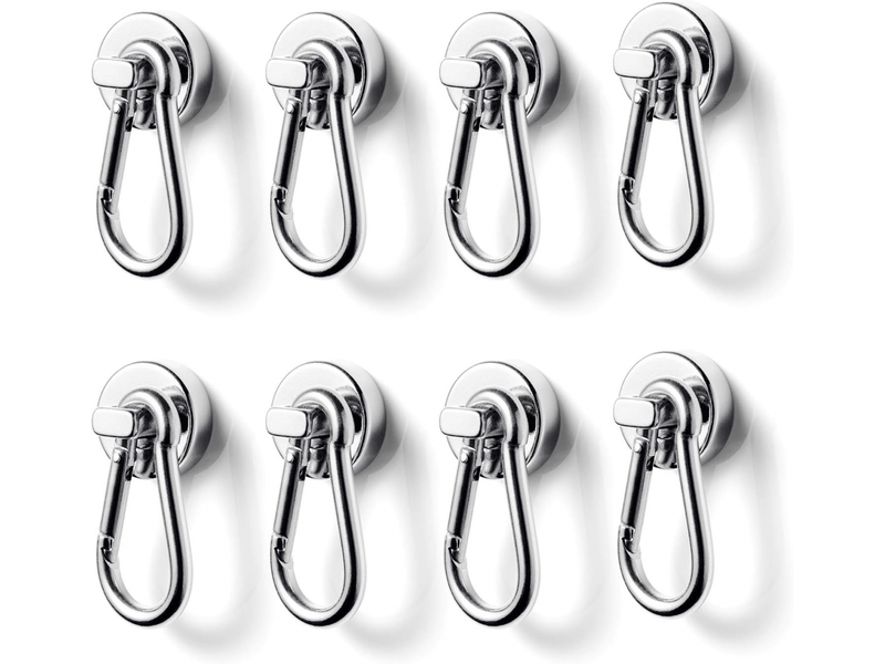  Crochet magnétique, 20mm super fort aimant néodyme avec mousqueton, capacité de charge maximale 12kg - pour bureau, entrepôt, grill, 8pcs, gris  - Conforama A