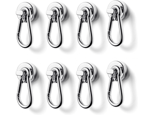 Crochet magnétique, 20mm super fort aimant néodyme avec mousqueton, capacité de charge maximale 12kg - pour bureau, entrepôt, grill, 8pcs, gris