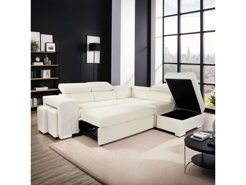  Canapé d'angle à droite convertible 7 places velours beige - sven  - Conforama C