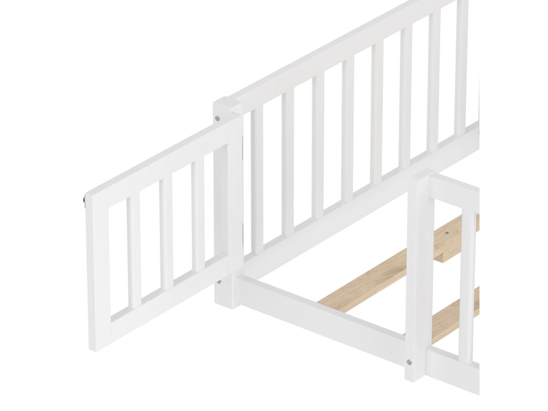 Lit enfant 90x190 cm, forme de maison, garde-corps, sommier, pin blanc, sans matelas - Conforama E