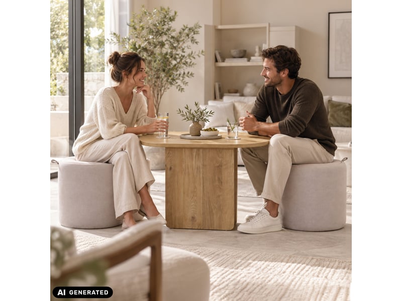  Table basse avec 2 poufs dotés d'un espace de rangement nestup blanc noyer hjh living Nestup 1 - Conforama E