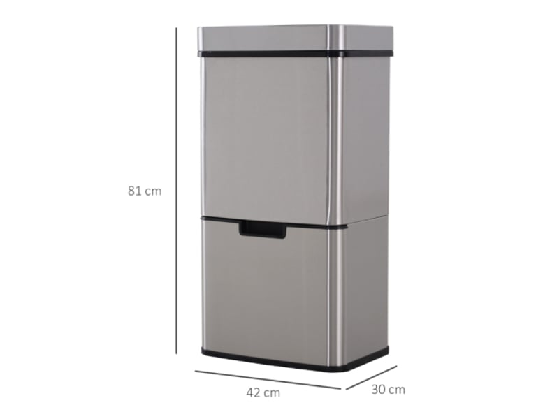  Poubelle automatique 47+2x12,5 l en inox, capteur de mouvement, tri sélectif, argentée  - Conforama C