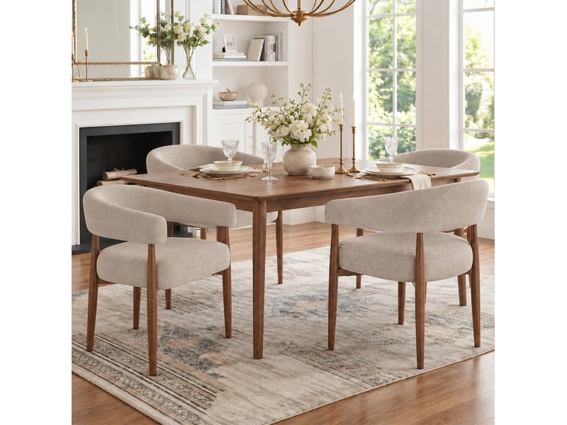  Chaise de salle à manger lot de 2 avec accoudoirs et assise rembourrée en chenille taupe et métal effet noyer  - Conforama B