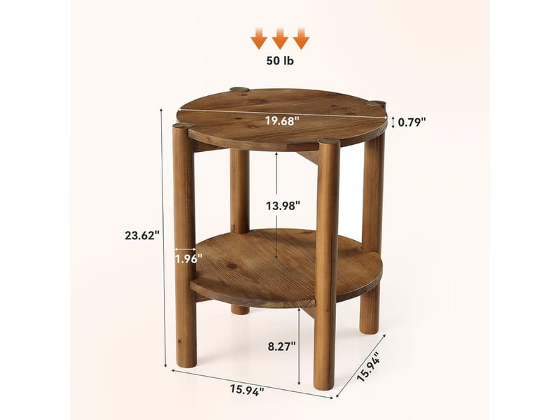  Table d'appoint ronde en bois massif à 2 niveaux, table de canapé compacte  - Conforama C