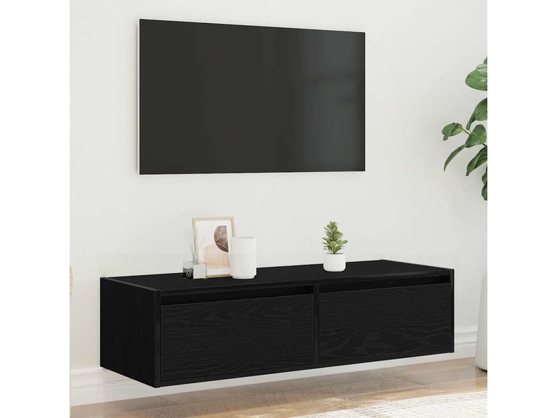 Meuble tv - banc tv - meuble de rangement avec lumières led chêne noir 100x35,5x25 cm - Conforama D