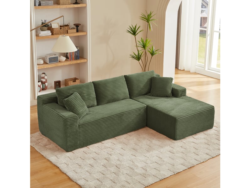  Canapé d'angle modulable avec chaise longue et mousse à ressorts vert 4 places 252,5 × 163 × 65 cm  - Conforama E
