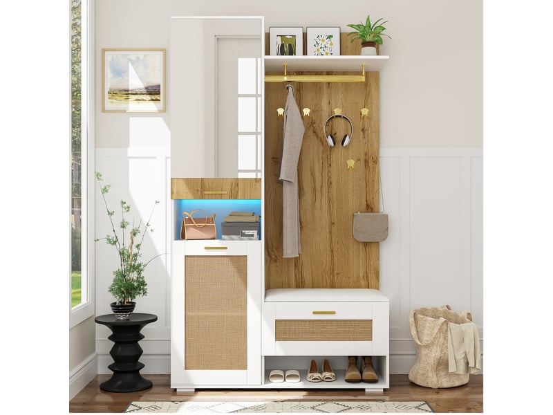 Portemanteau avec banc et rangement 110 x 190 cm en mdf blanc et bois - Conforama B