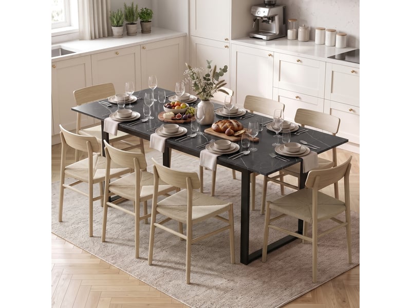  Table de salle à manger extensible 140-180 cm pour 6 à 8 personnes, rectangulaire, style industriel, structure en acier, noire  - Conforama B